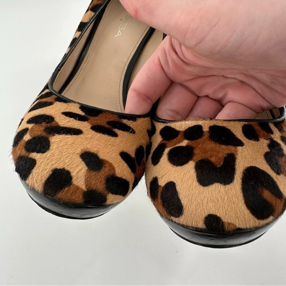 Via Spiga heels size 8 black Italian leather cheetah print calf hair platforms